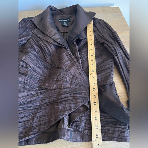 CACHET Vintage Copper Brown Satin Crop Crossover Wrap Jacket Top Lined Women’s 8 - Picture 7 of 11